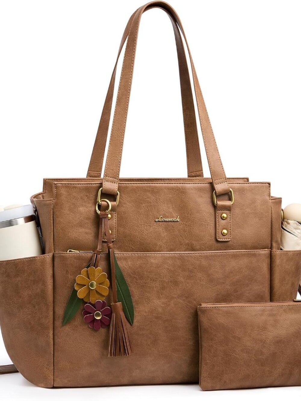 Laptop Tote Bag for Women, Vintage Work Teacher Bag with Clutch